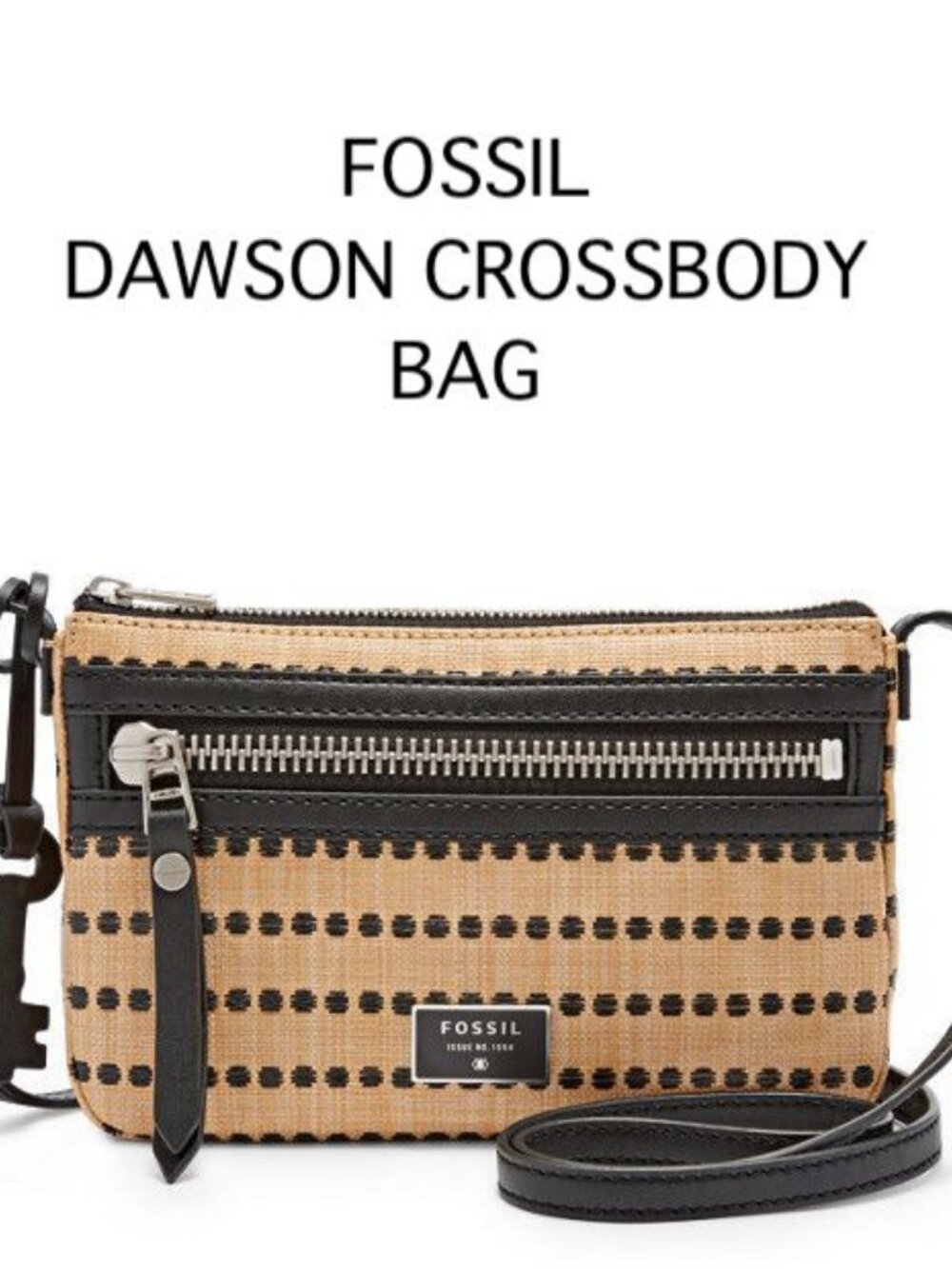 FOSSIL Dawson Mini Crossbody Light Tan & Black     Excellent Looks Unused!